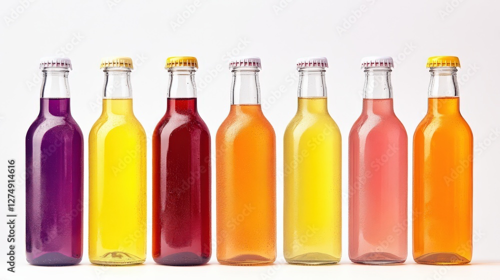 Poster a colorful array of bottled beverages showcasing various flavors and vibrant colors