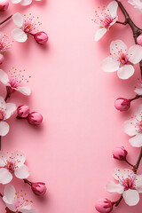 Elegant cherry blossoms on a pastel pink background, perfect for spring-themed events like weddings, Mother's Day, and women's celebrations, conveying tranquility and beauty.