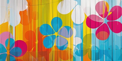 Colorful floral pattern on striped background.  Summer vibe. Design texture