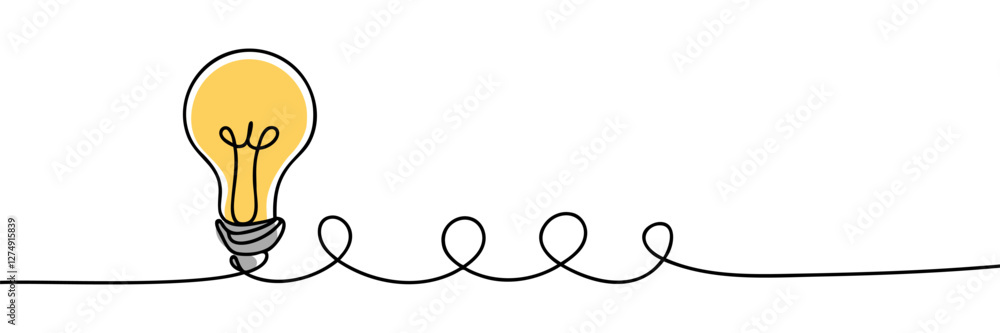 Wall mural single continuous one line art idea light bulb. creative solution teamwork lamp concept minimal line