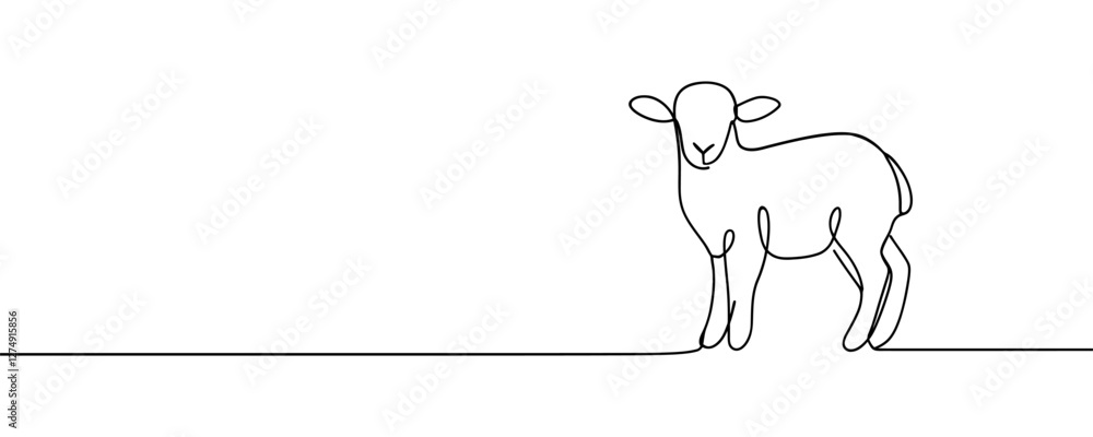 Wall mural sheep lamb in one continuous line drawing. sheep icon. lamb in the grass line art icon concept. tren