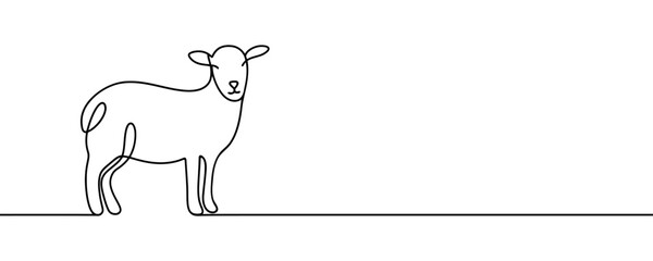 Sheep lamb in one continuous line drawing. Sheep icon. Lamb in the grass line art icon concept. Trendy sheep with grass single line draw design illustration. Vector illustration