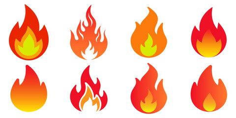Fire flame icons set vector illustration