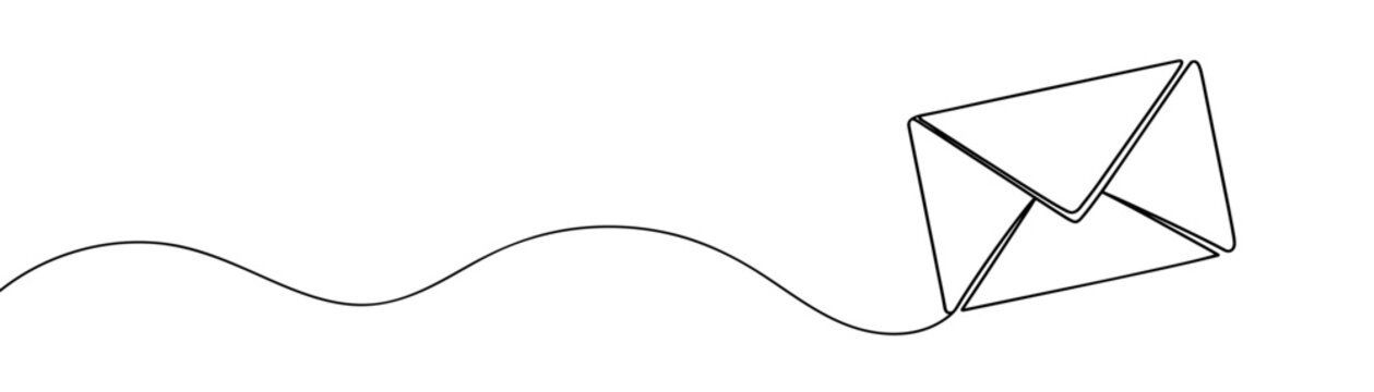 One line drawing of envelope icon isolated on white background