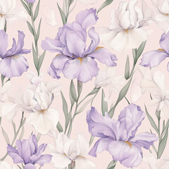 Soft and elegant white and purple irises floral design creating a serene atmosphere