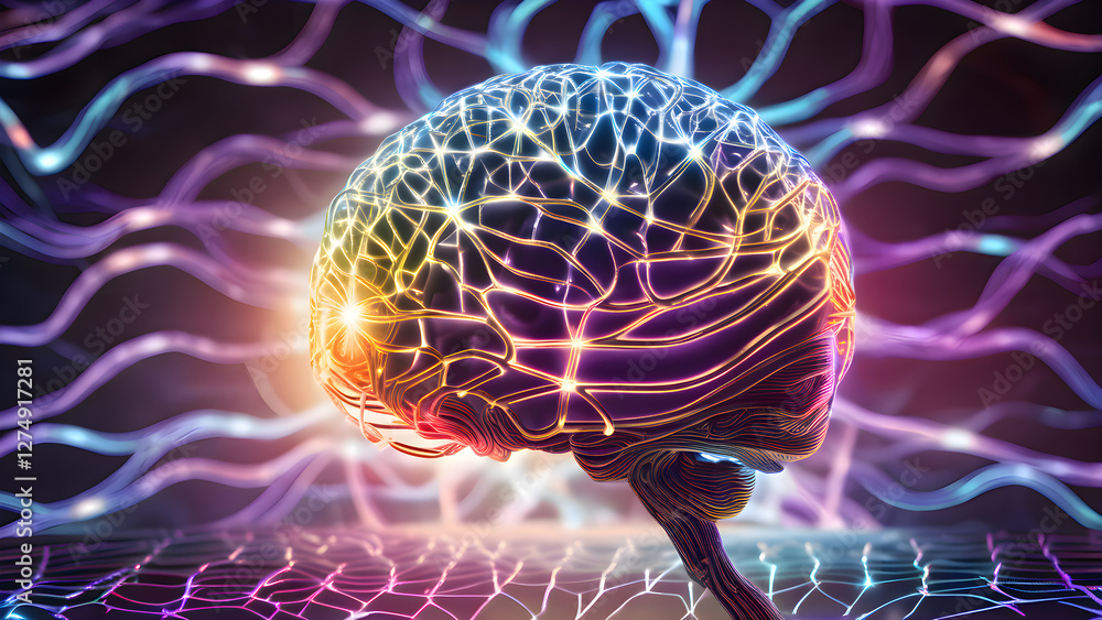 Aufkleber a glowing neural network forming an abstract brain.