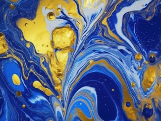 Gold and blue abstract fluid art backdrop shows motion, swirl and can be used for backgrounds and templates
