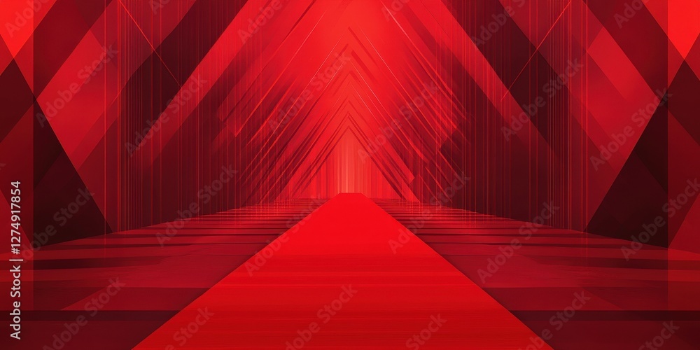 Poster red carpet leading into geometric structure with converging lines