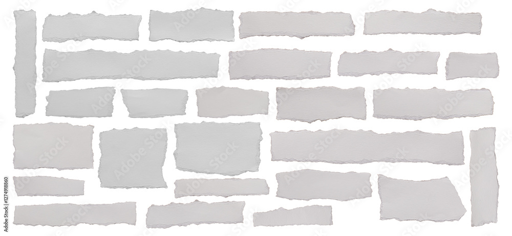 Wall mural ripped element set of torn paper edges isolated with clipping path on white background. torn paper t