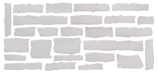 ripped element set of torn paper edges isolated with clipping path on white background. torn paper texture, ripped of paper designs and jagged paper edges create a raw, artistic look.