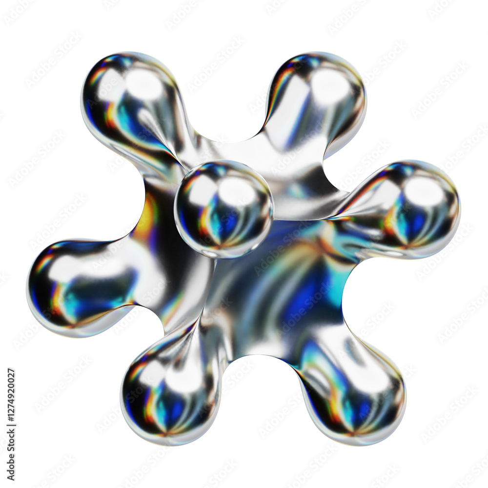 Poster chrome abstract shape 3d icon isolated on the transparent background