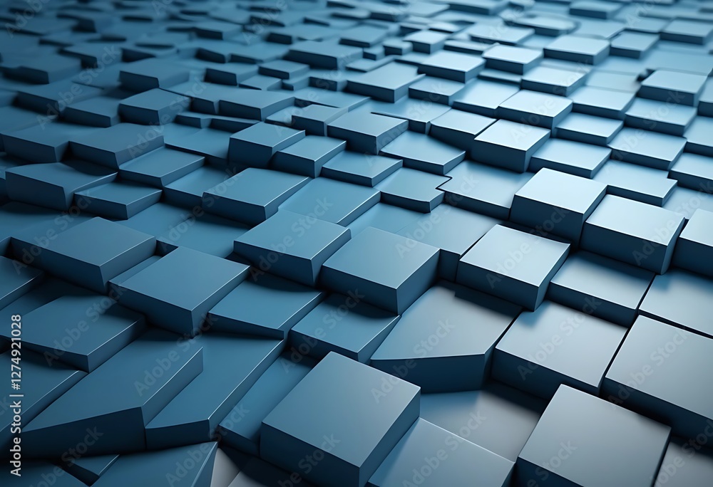 Poster blue volumetric abstract background with a geometric block structure