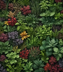 Fototapeta premium Collection of vibrant forest herbs and leafy greens, natural world, forest, botany