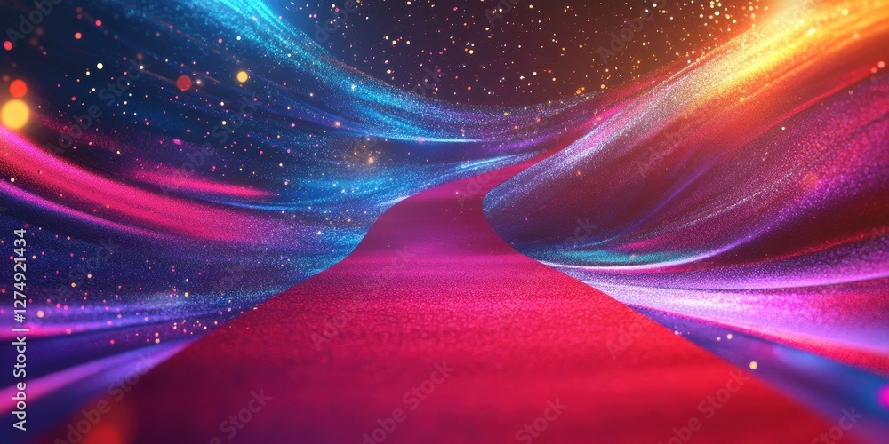 Poster abstract digital landscape with glowing lines and particle effects