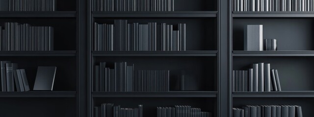 Obraz premium Dark bookshelf filled with books, room interior