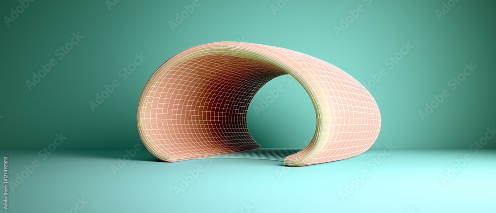 Poster abstract sculpture with a smooth, curving shape and textured surface, set against a minimalistic tea