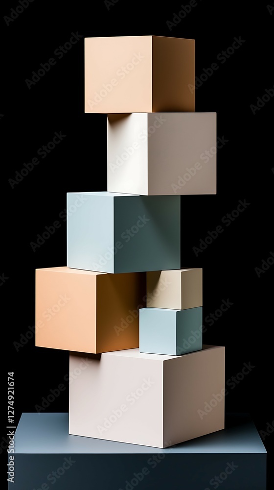 Aufkleber stacked geometric blocks in pastel colors create a modern art sculpture against a dark background. d