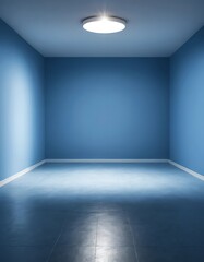 Minimalist blue room with ceiling light, ideal space for creativity