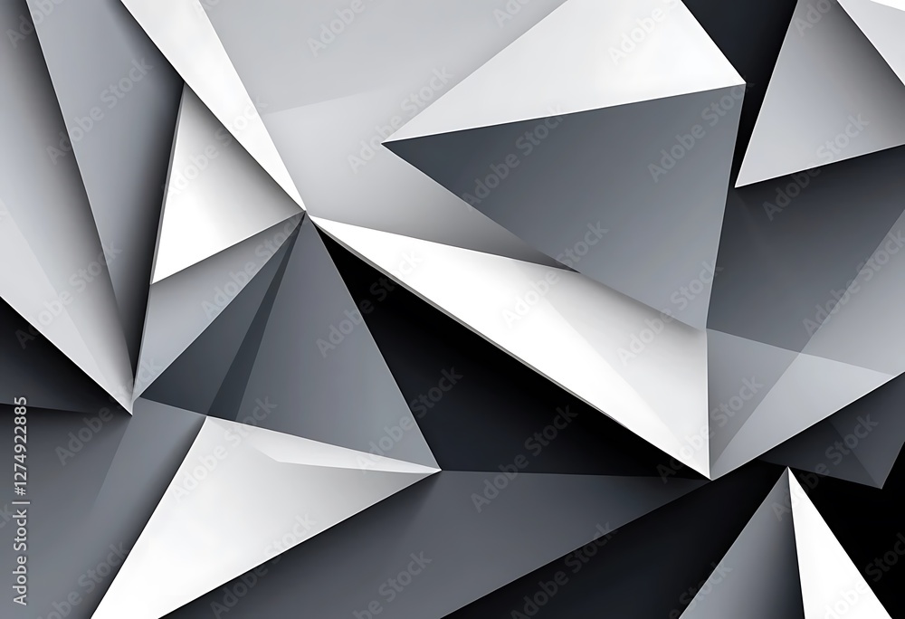 Poster monochromatic geometric composition with angular forms and depth illusion