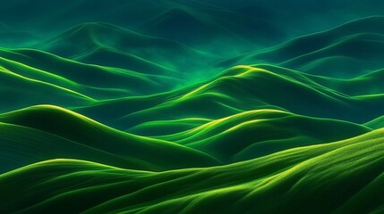 Fototapeta premium Green hills, glowing, landscape, digital art, background, nature, serenity, website