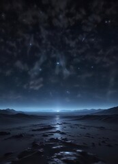 Dark blue night sky with glittering stars and a subtle glow on the horizon ,  dreamy,  mystical,  celestial