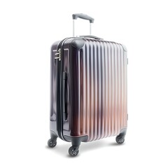 A stylish dark-to-light brown ombre hard shell rolling suitcase on a white background.