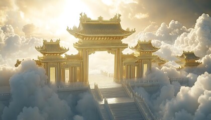 Golden gate heaven cloudscape; spiritual peace