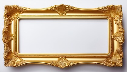 Elegant Gold Frame with Distinctive Beveling, Showcasing Vintage Charm and Sophistication on a Pure White Background
