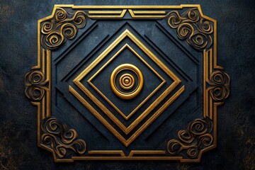 Intricate golden geometric design on a textured dark background, showcasing elegance and artistry