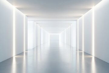Obraz premium Bright, futuristic corridor, glowing walls, empty space, modern architecture, technology background, website banner