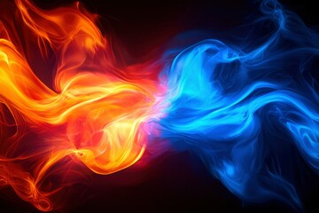 Opposing forces of blue and red smoke create a dynamic equilibrium