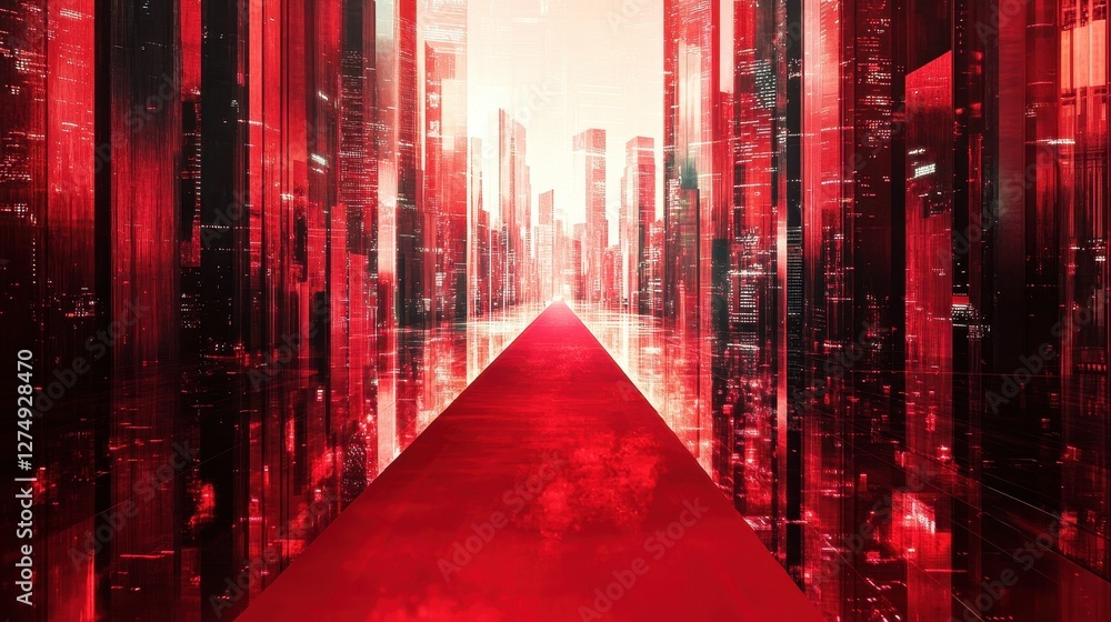 Poster red metropolis city skyline with a triangular foreground feature