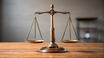 Justice Scale on Wooden Table in Law Office