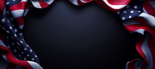 United states flag draped around a dark blue backdrop
