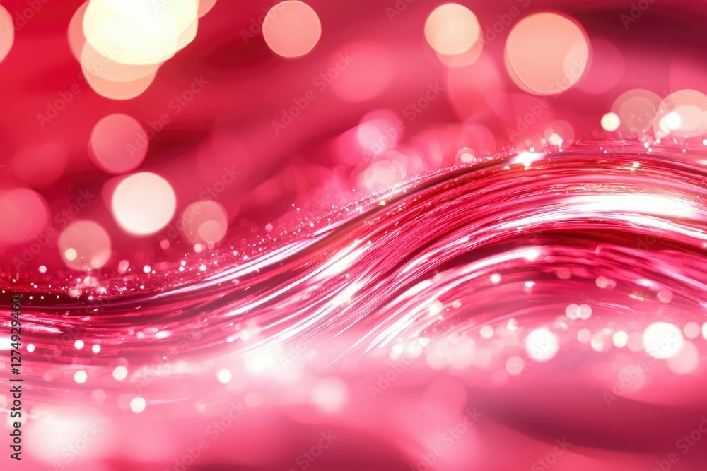 Poster abstract pink wavy lines with bokeh lights. background for design or greeting card