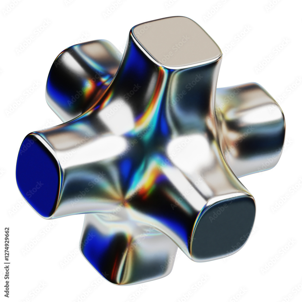Poster chrome abstract shape 3d icon isolated on the transparent background