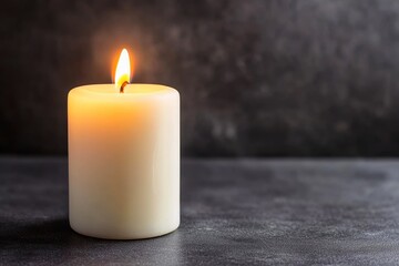 Single candle burning in a dark room.