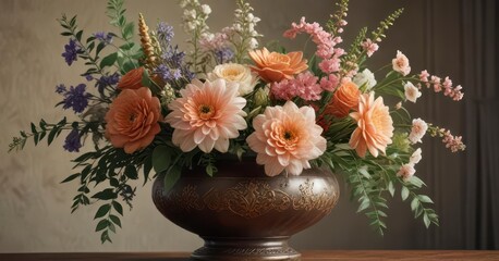 Exquisite floral arrangement in a vintage vase,  vase,  beauty, flowers