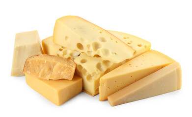 Different types of cheese isolated on white