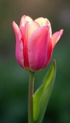 Fototapeta premium Soft petals of pink tulips unfold in morning dew, delicate, colors, petals