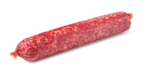 Delicious dry cured sausage isolated on white