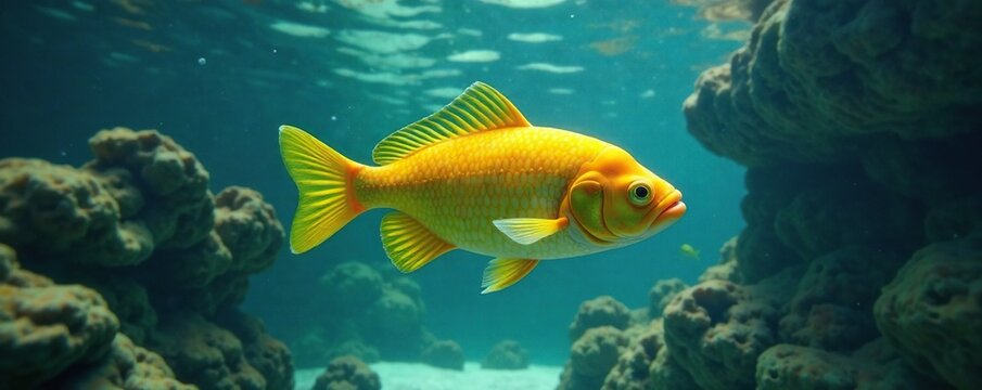 Fin de un pez dorado nadando en aguas cristalinas, vida silvestre, peces