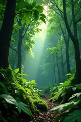 Obraz premium Ficus benjamina against a backdrop of Bornean forest, nature, plants