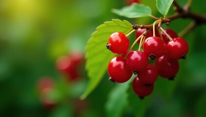 Red currant bush with clusters of ripe and unripe berries, berries,
