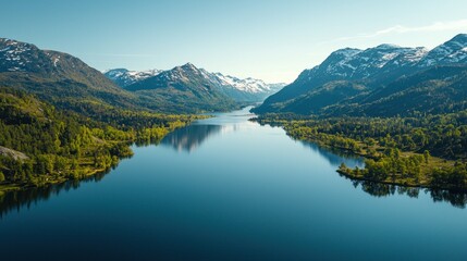Naklejka premium Serene Mountain Lake Nestled Among Majestic Peaks