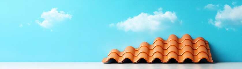 Modern Orange Roof Tiles Against a Bright Blue Sky with Puffy White Clouds, Symbolizing Home Improvement and Protection