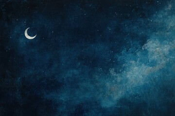Fototapeta premium Night sky, crescent moon, clouds, stars, calm background, for dreamy design