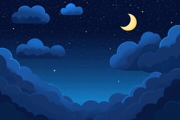 Night sky, crescent moon, clouds, stars, peaceful background
