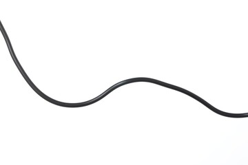 One black electrical wire on white background