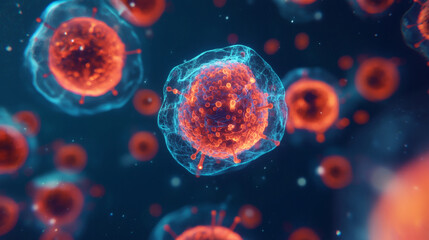 Stunning digital representation of cancer cells showcasing vibrant colors and intricate details, highlighting their complex structure and behavior